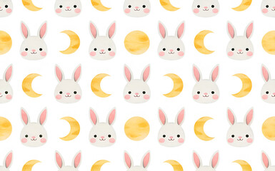 Obraz premium a seamless pattern of adorable white bunny and moon