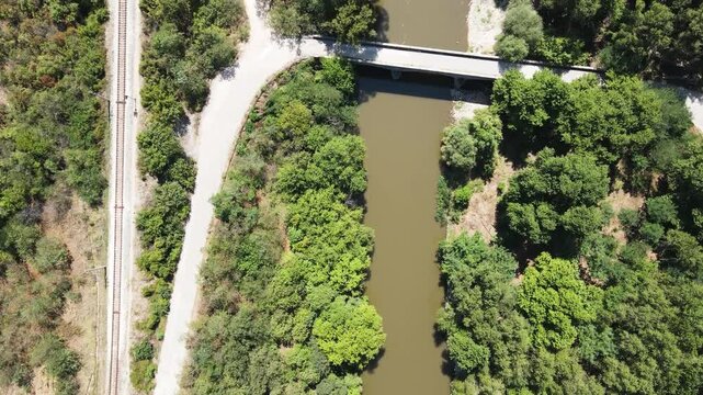 Aerial view of Struma River passing through the Kresna Gorge, Bulgaria