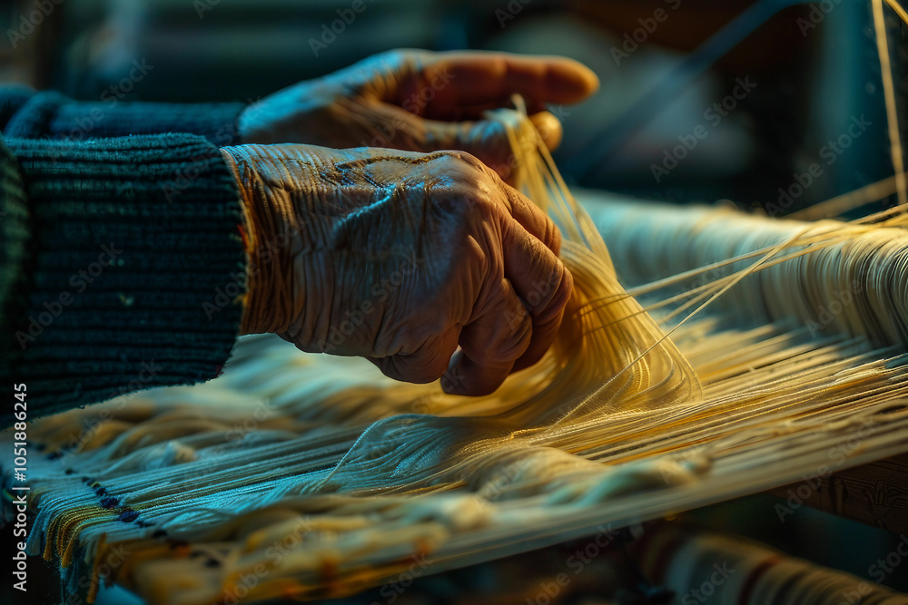 Poster a skilled artisan focuses on embroidering a intricate pattern generative ai image