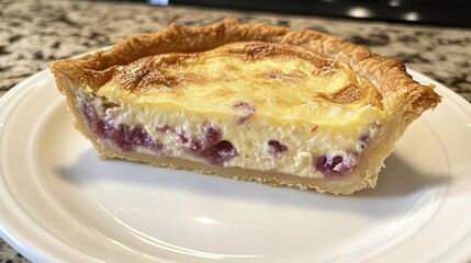 Freshly Baked Quiche Lorraine on White Plate
