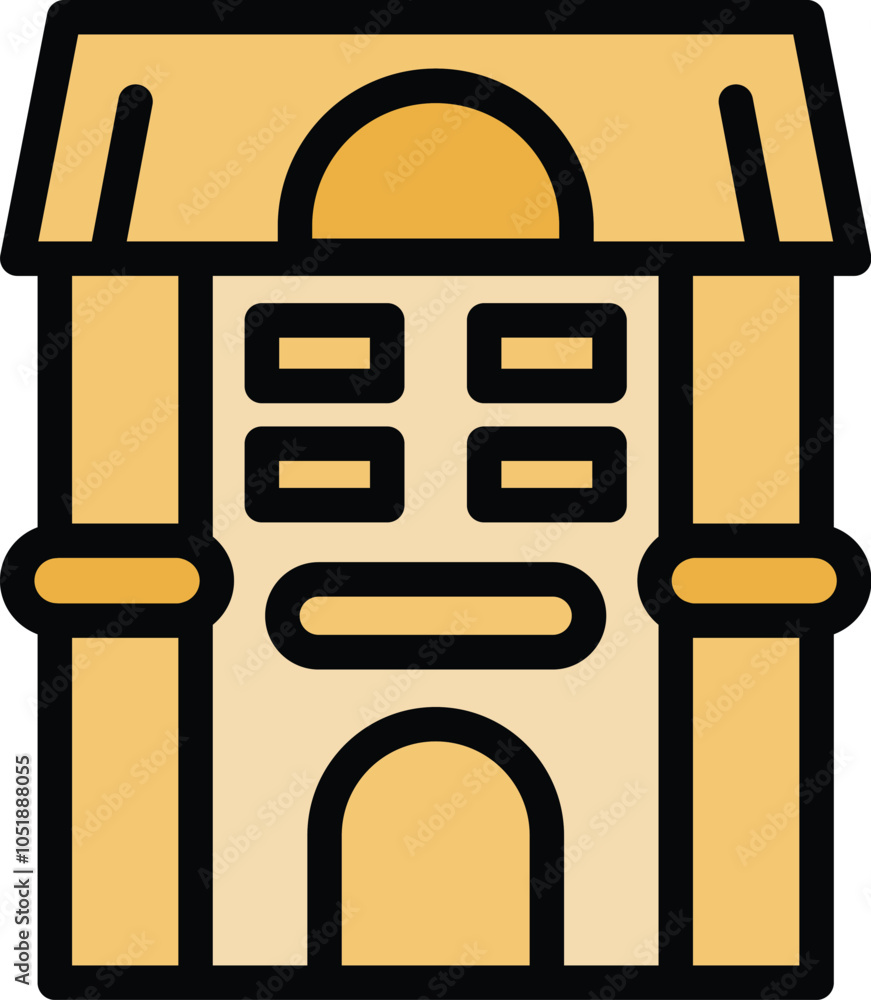 Poster simple outline color vector of a classic building facade with arches and columns