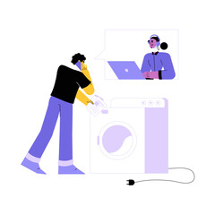 Online Laundry Service Interaction With Male Customer And Female Support Agent. Flat Vector Illustration of Customer Support, Convenience, And Remote Assistance, Isolated On White Background