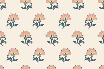 floral ethnic ikat seamless pattern traditional design for background, carpet, wallpaper, clothing, wrapping, fabric, vector illustration, embroidery style, Ajrakh, block print, batik print allovers