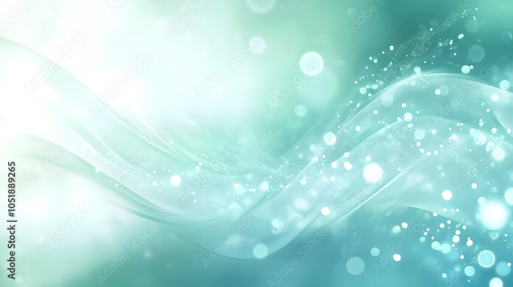 Poster soft blue-green gradient with elegant light patterns and copy space