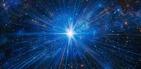 Fototapeta premium Cinematic Blue Star in Space with Radiating Rays and Depth Effects