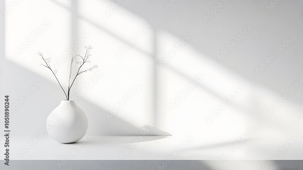 Poster minimalist white background with soft light reflections and ample copy space