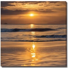 Fototapeta premium Picturesque Evening: Sunset Lighting Up the Ocean