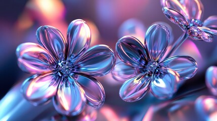 Abstract 3D metallic flower in purple and pink hues.