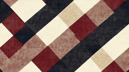 A seamless gingham pattern with bold diagonal lines in deep burgundy and navy crossing over a beige gingham background, intricate detailing, hd quality, natural texture, textile design,