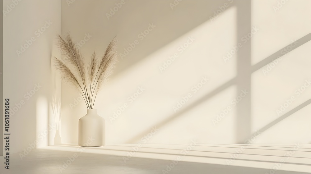 Poster serene beige and white gradient background with soft shadows and minimal design