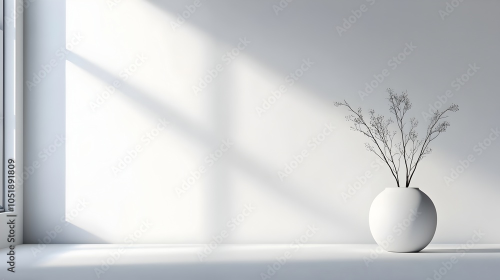 Poster minimalist white background with soft lighting and large copy space