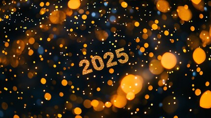 Obraz premium An elegant illustration featuring golden sparkles and bright lights, perfect for celebrating the New Year 2025. Ideal for festive designs and invitations.