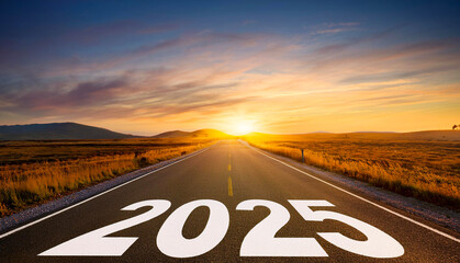 A road with white New Year numbers "2025".