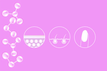 Hyaluronic acid skin hair nails solutions ad, pink collagen serum drop with cosmetic advertising background ready to use, illustration vector.	