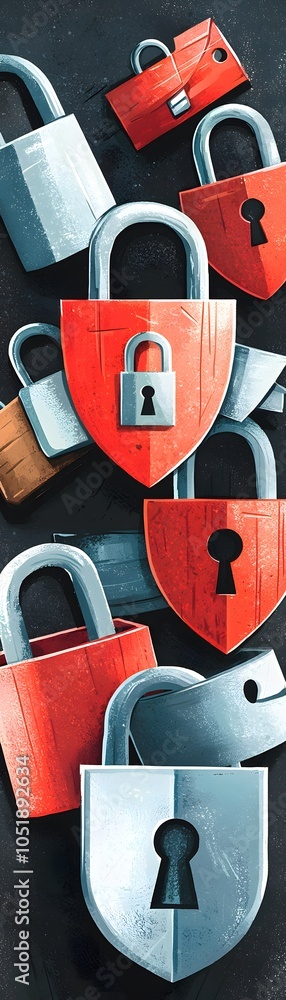 Poster security concept with multiple padlocks.