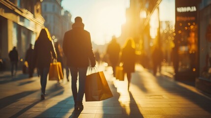 Blurred people walking person shopping street.