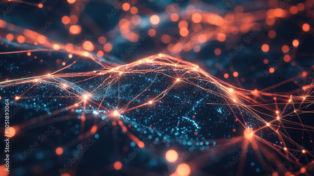 Poster interconnected glowing neurons in an abstract design, capturing the brain's complexity and advanceme