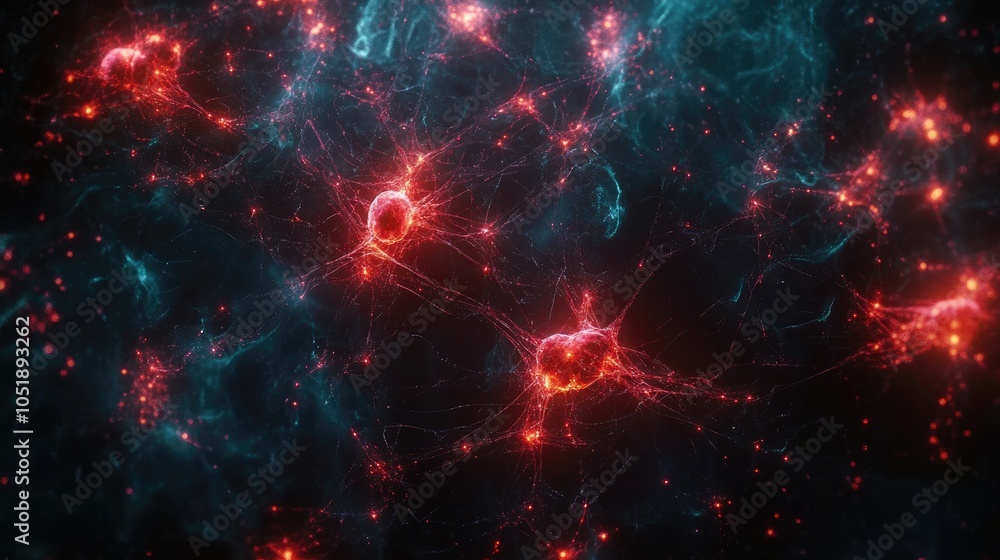 Poster a complex network of glowing neurons, symbolizing brain connectivity and the frontiers of modern sci