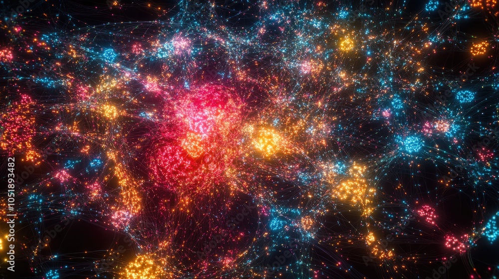 Poster a vibrant network of glowing neurons, symbolizing brain complexity and the exploration of modern sci