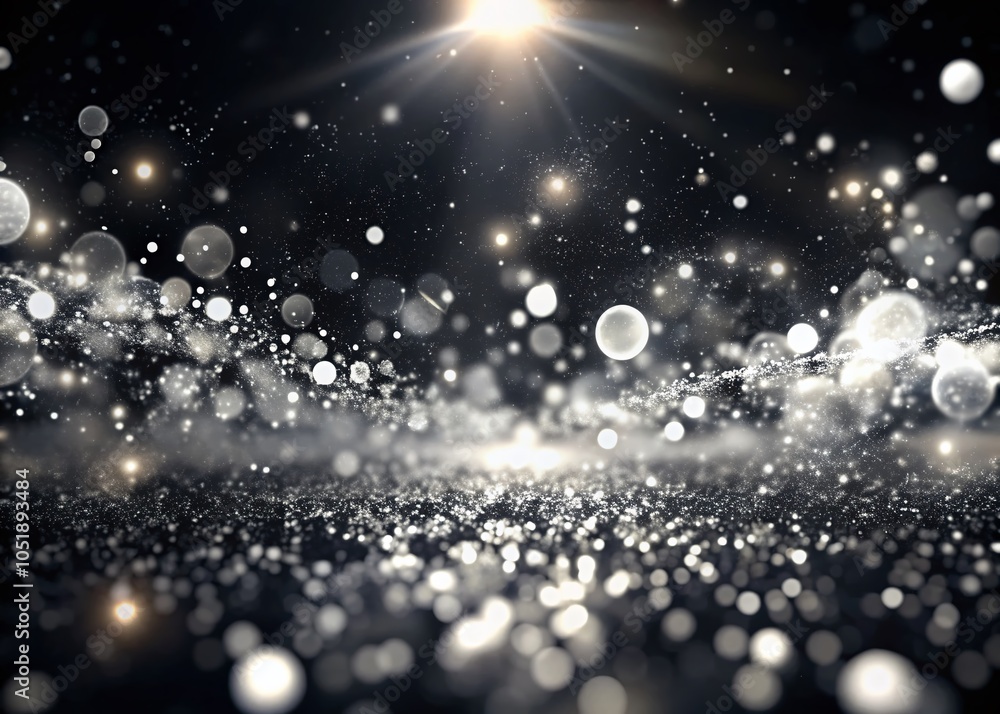 Poster dynamic black and white particles in space with bokeh effect for digital evolution