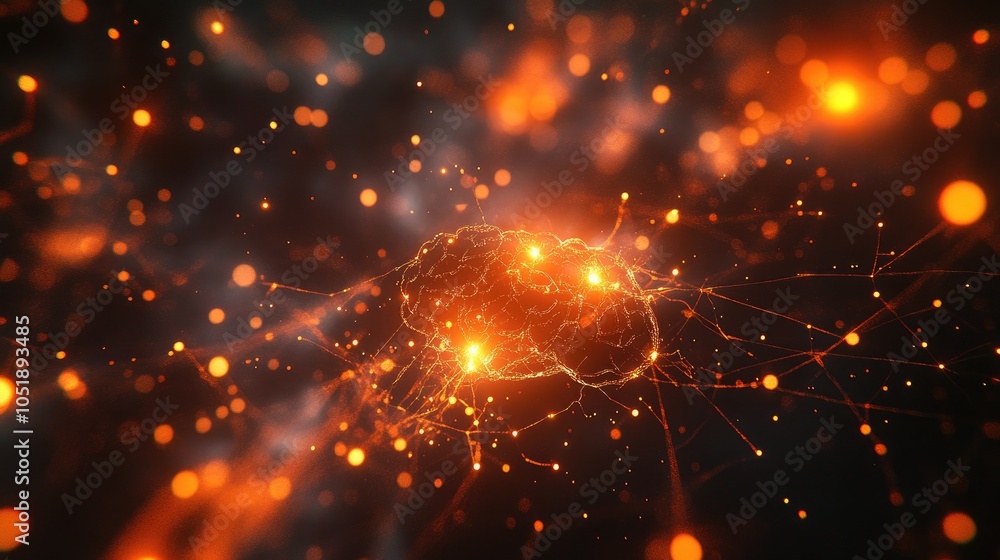 Poster a vibrant network of glowing neurons, symbolizing brain complexity and the exploration of modern sci