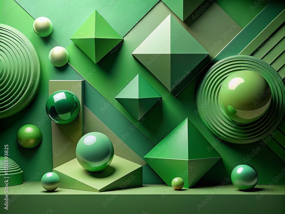 Poster Dynamic Minimal Geometric Shapes in Green Abstract Background for Modern Design