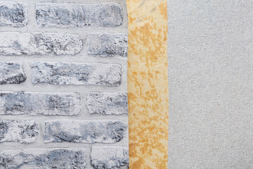 Wallpaper of different textures and colors is pasted on a dilapidated wall. Repair in the room