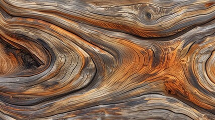 Detailed Wood Texture with Swirling Patterns in Brown and Orange