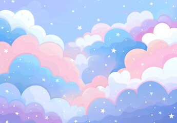 Dreamy Pink and Blue Clouds with Stars in a Cartoon Fantasy Style