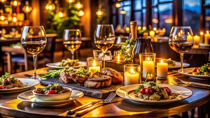 Fototapeta premium Elegant Dinner Experience at a Fancy Restaurant with Barbecue Delights on the Table