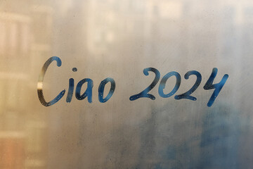 lettering Ciao in Italian is bye in english and numbers 2024 is twenty twenty-four paint with...