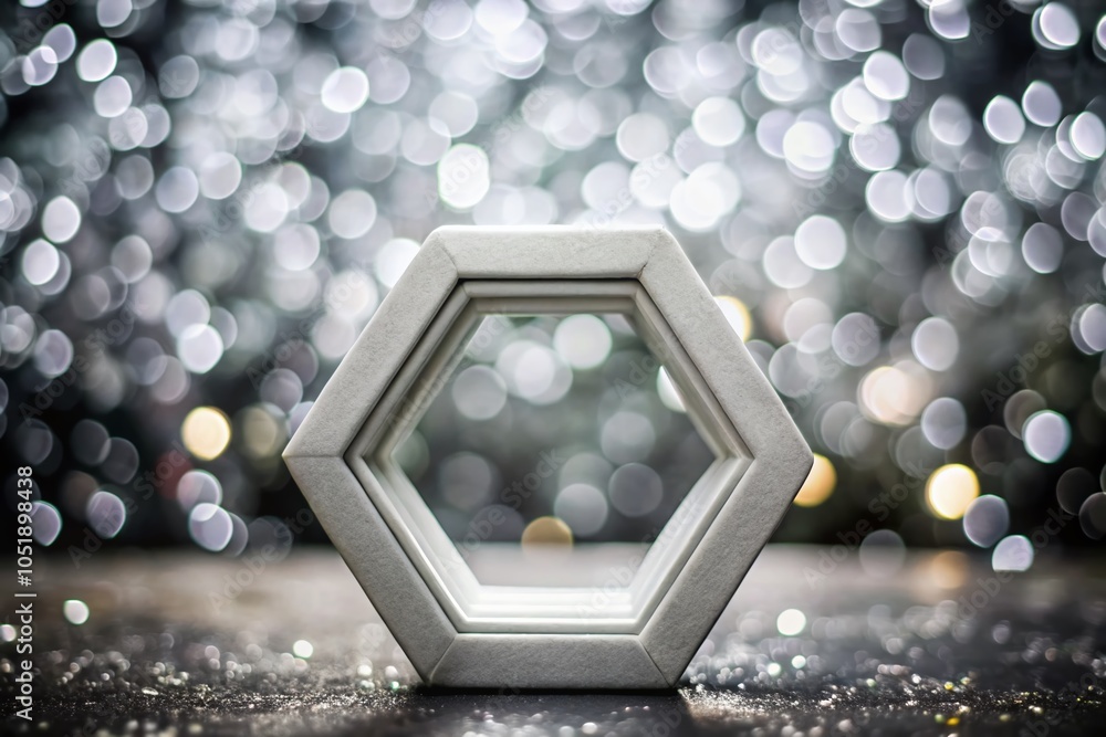 Poster elegant white hexagon structure with bokeh effect and gray center for modern design elements