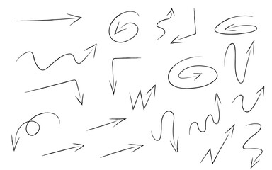 Hand drawn arrow vector set. Hand drawn doodle sketch scribble element. Vector illustration.