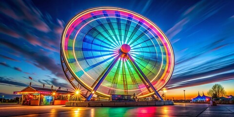 Enchanting Long Exposure of a Cute Ferris Wheel Under a Clear Blue Sky
