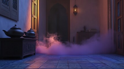 Obraz premium Mystical Moroccan Interior with Teapot and Lantern.