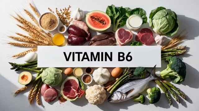 Various fresh food with the sign vitamin B6

