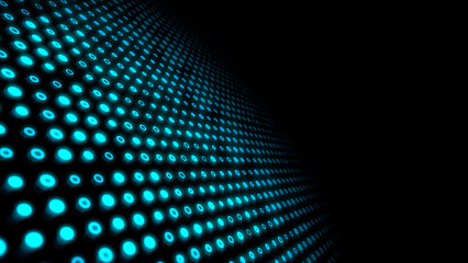 Blue glowing circles dynamic motion on bottom left of a dark abstract background, horizontal composition