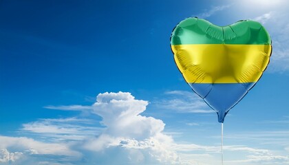 ガボンの国旗のハート型の風船と青空(Gabon flag heart-shaped balloon and blue sky.)
