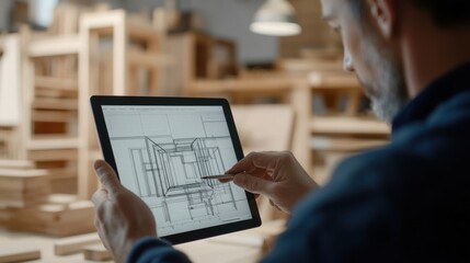 Carpenter Using Tablet to Design Furniture