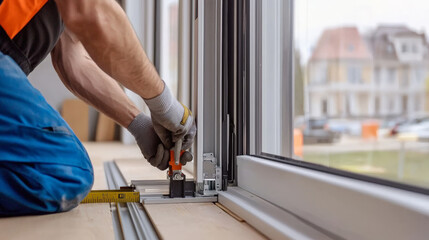 Experienced contractor installing advanced thermal break system in modern building. focus is on precision and craftsmanship, showcasing importance of quality in construction