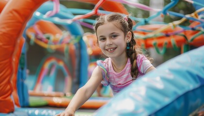 Obraz premium Hula Hoop Showdown: A Playful Competition on the Trampoline