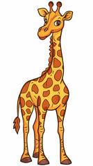 Obraz premium A simple, cute drawing of a giraffe for kids, with a long neck, big friendly eyes, and small horns.