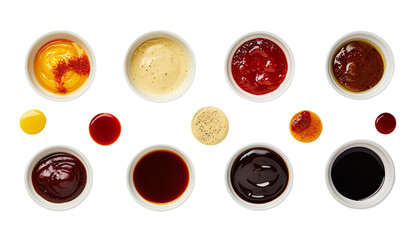 Assortment of delicious sauces on a transparent background