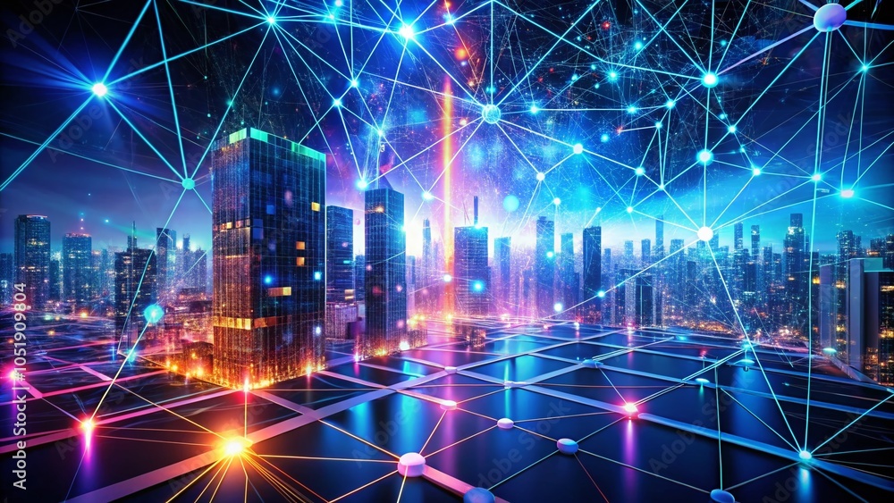 Poster futuristic blockchain mining concept with advanced technology and digital networks