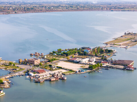 Aerial drone photo of the Patok lagoon at the coast of Albania.