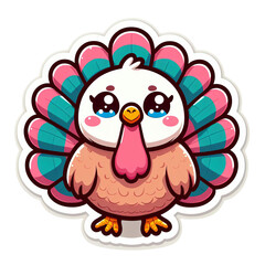 Cute Cartoon Turkey Character with Colorful Feathers