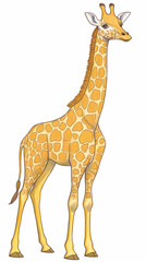 Obraz premium A simple, cute drawing of a giraffe for kids, with a long neck, big friendly eyes, and small horns.