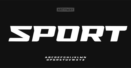 Obraz premium Angular sport alphabet, bold athletic letters, sharp powerful alphabet for energetic sportage headline, speed racing branding, gym fit logo, powerful team emblem. Vector typeset