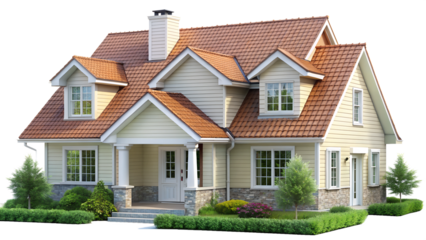 house on the lawn isolated on white background. Transparent PNG