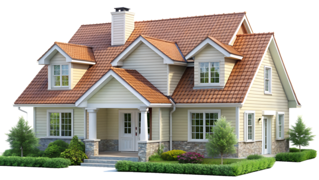 house on the lawn isolated on white background. Transparent PNG